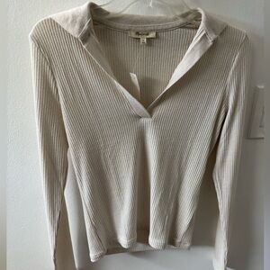Madewell Ribbed Cream Long Sleeve Top